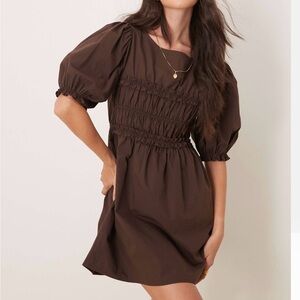 ASOS DESIGN shirred bust detail mini dress in deep chocolate